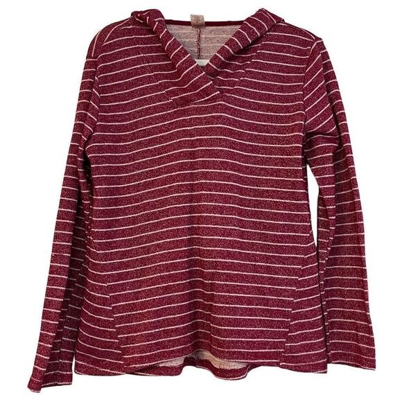 St. John’s Bay Medium Burgundy Red Striped Sparkly Hoodie Shirt - Picture 1 of 10